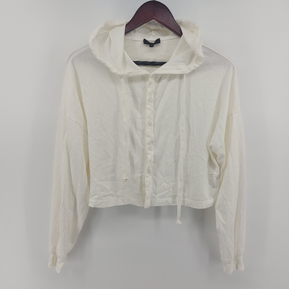 THE RANGE Button Down Hoodie in White Size Medium